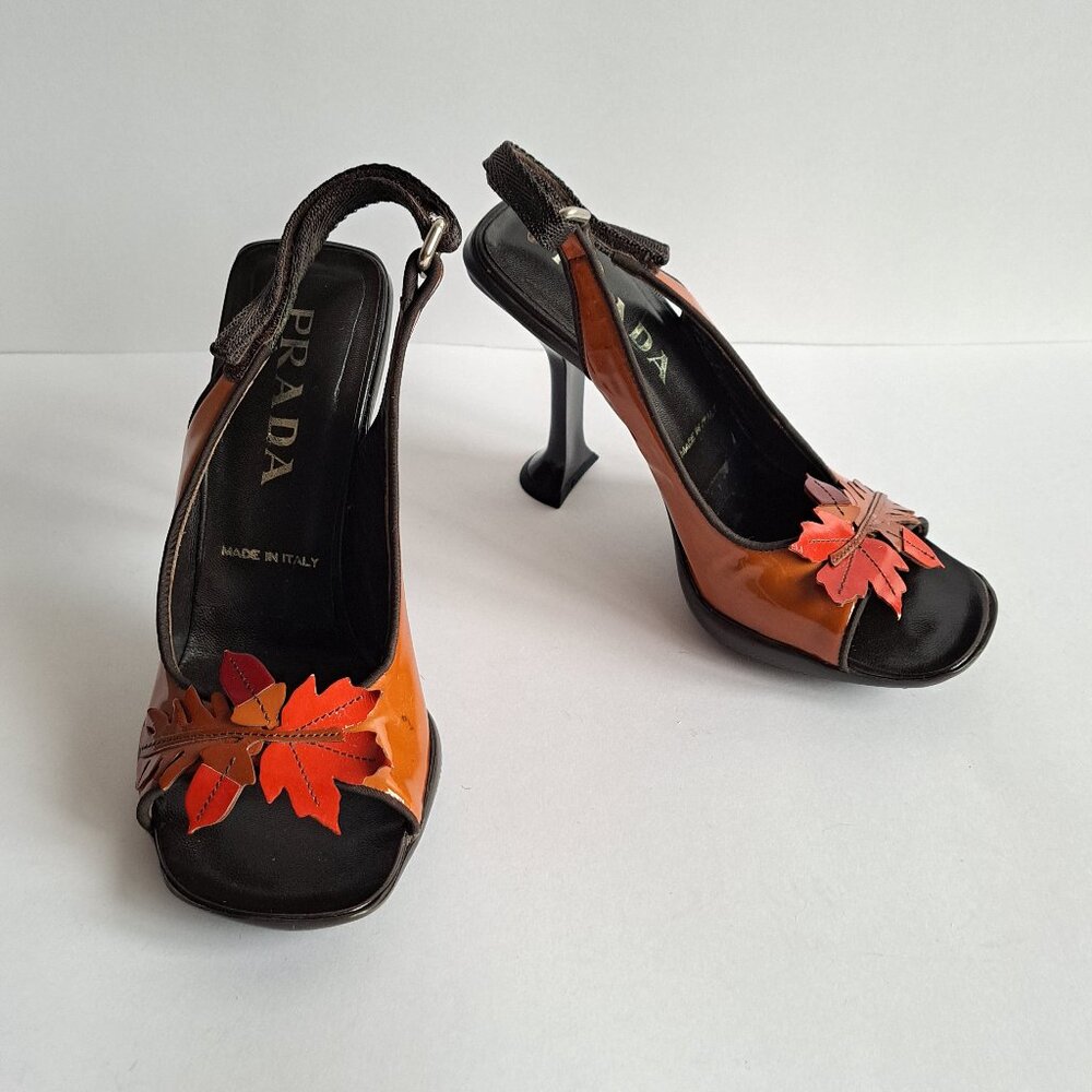 Prada Orange Patent Leather Sandals Heels Shoes Size 36